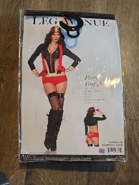 Firefighter Costume Leg Avenue Black Red Flirty Medium Halloween Holiday Party